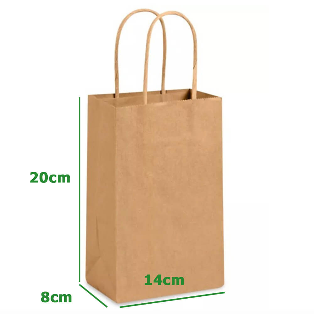 14 x 8 x 20 cm Brown Paper Bags With Twisted Handles - Ruby - 100 Pack image 1