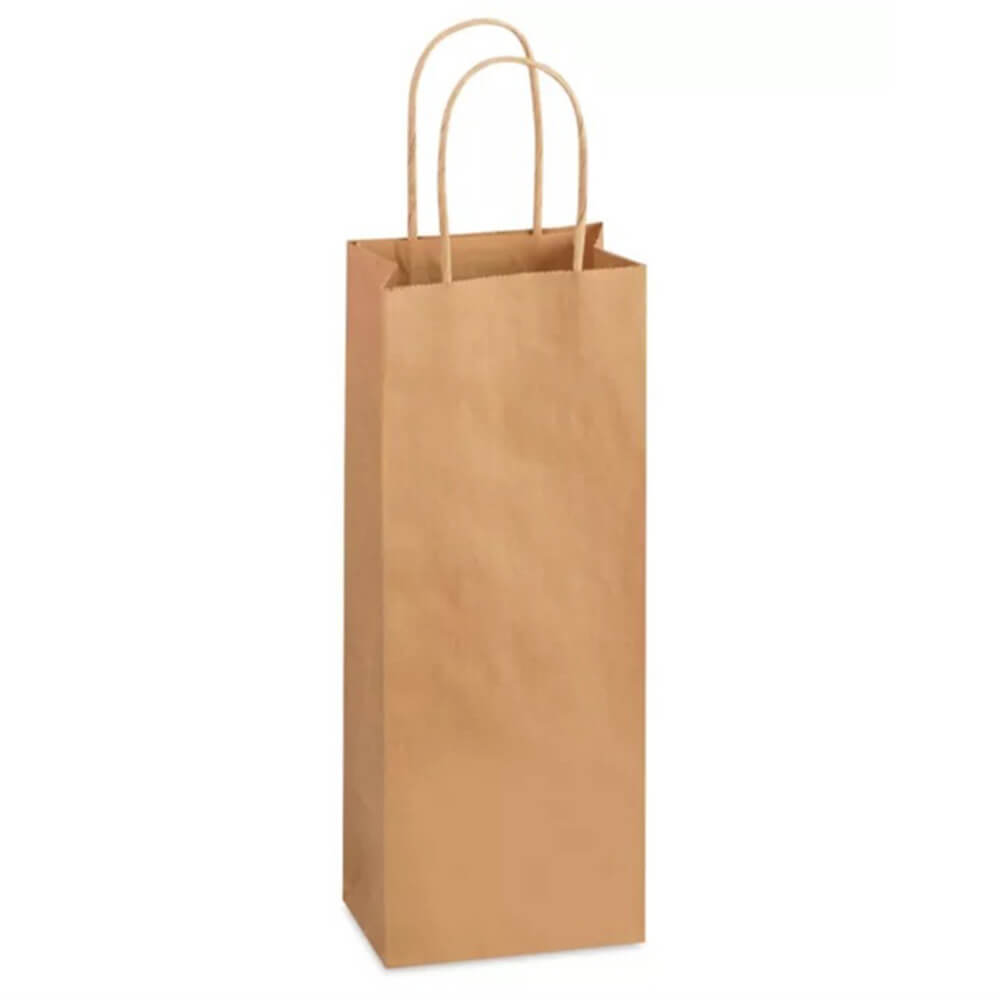 14 x 8 x 33 cm Brown Paper Bags With Twisted Handles - Single Wine - 100 Pack image 0