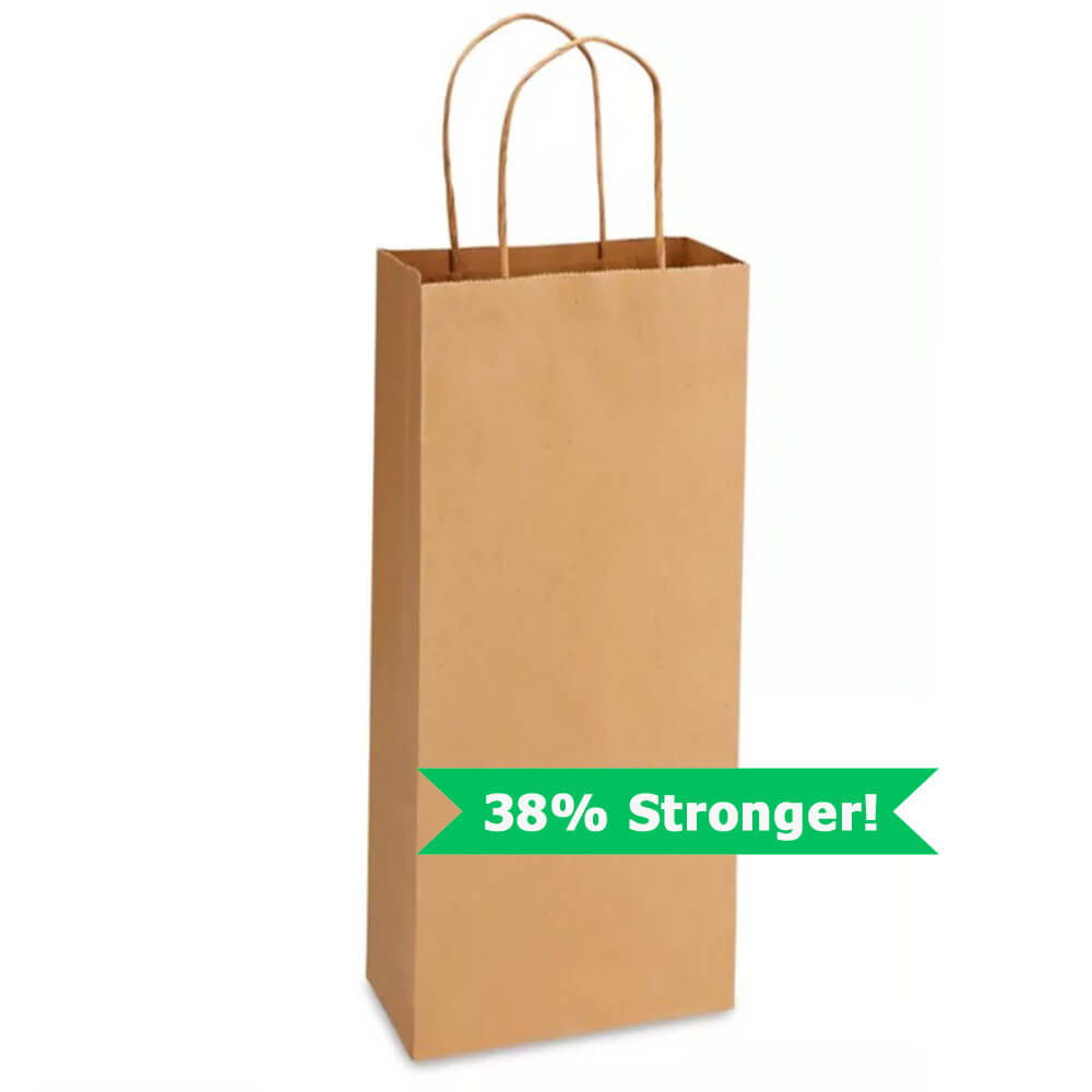 17 x 9 x 35 cm Brown Paper Bags With Twisted Handles - Double Wine - Extra Strong - 100 Pack image 0