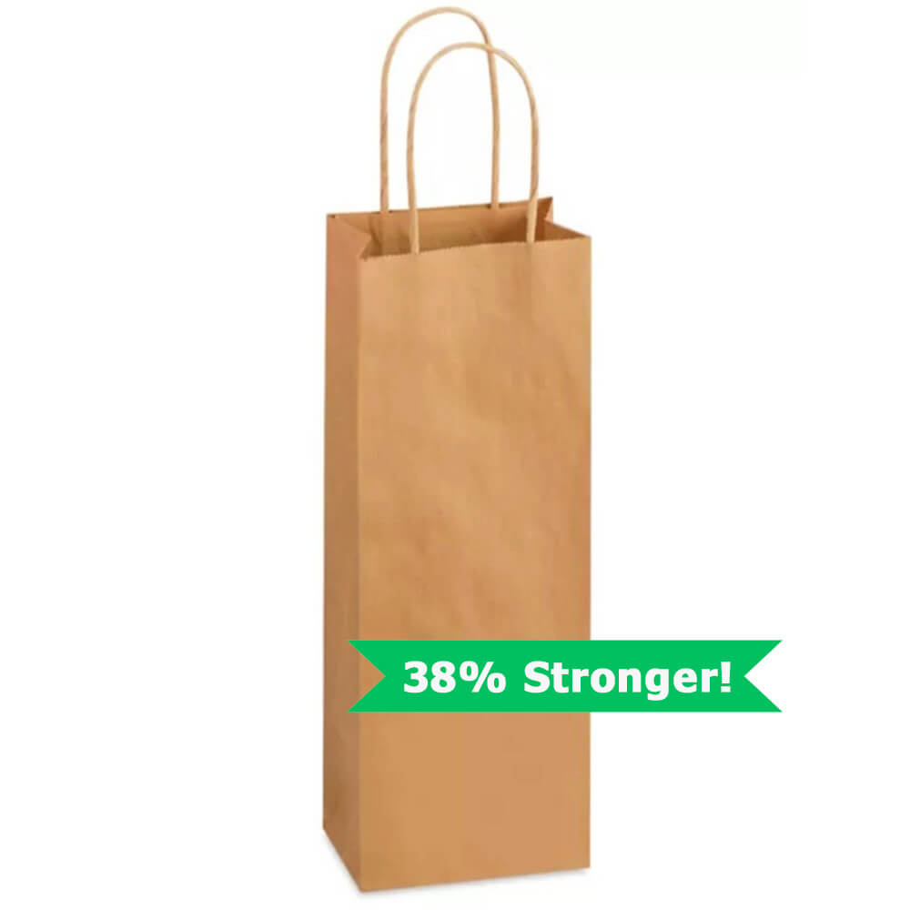 13 x 8 x 35 cm Brown Paper Bags With Twisted Handles - Single Wine - Extra Strong - 100 Pack image 0