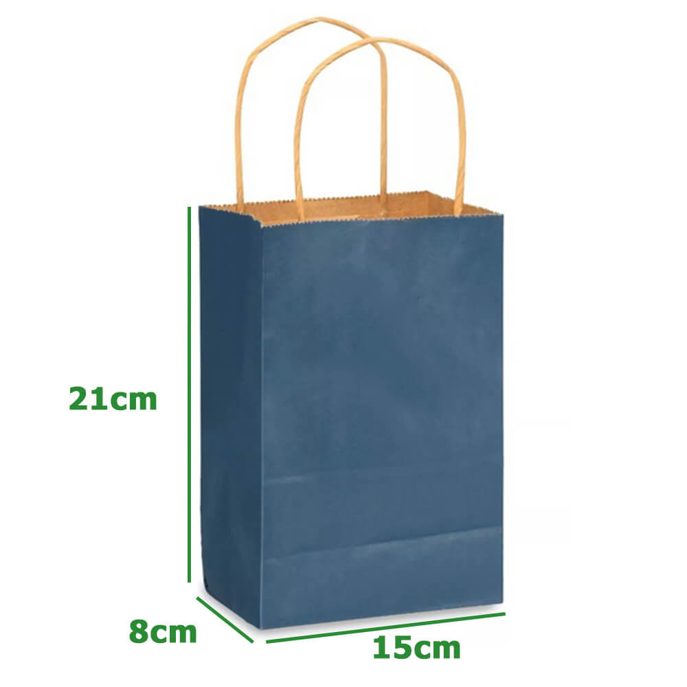 15 x 8 x 21 cm Blue Kraft Paper Bag With Twisted Handles image 1