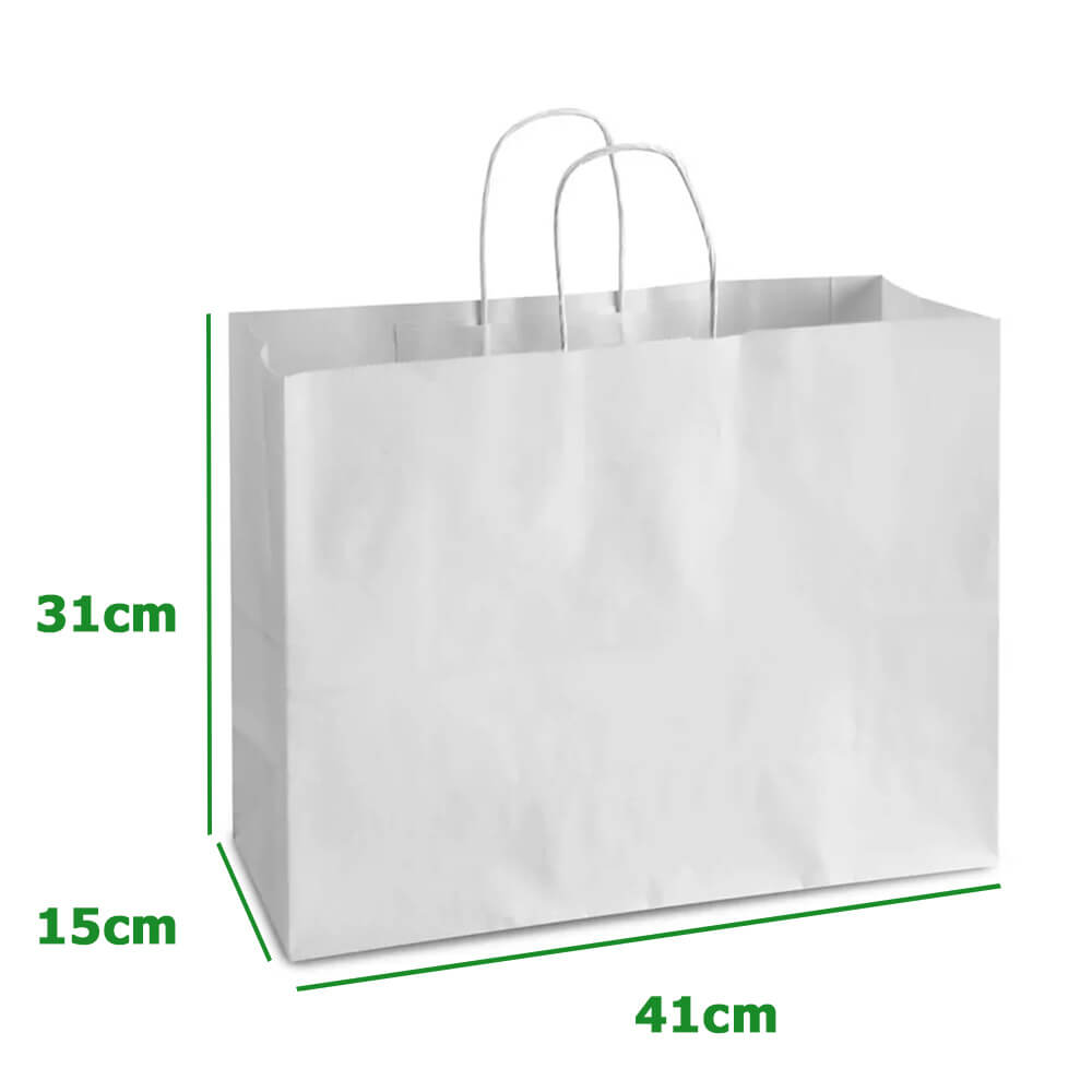 41 x 15 x 31 cm White Paper Shopping Bags With Twisted Handles - Chichi - 100 Pack image 1