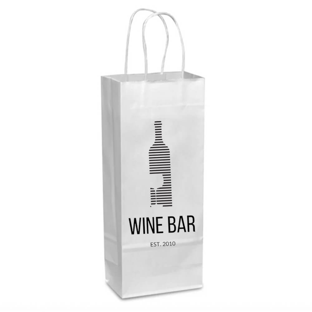 Custom Print Single Wine Bottle White Paper Bags With Twisted Handles image 1