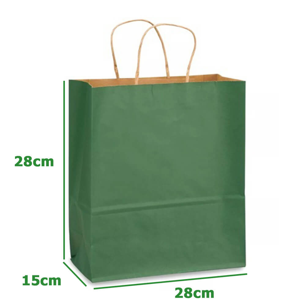 28 x 15 x 28 cm Large Green Kraft Paper Bag With Twisted Handles image 1