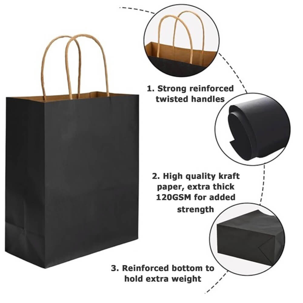 21 x 11 x 27 cm Black Paper Bag With Twisted Handles image 2