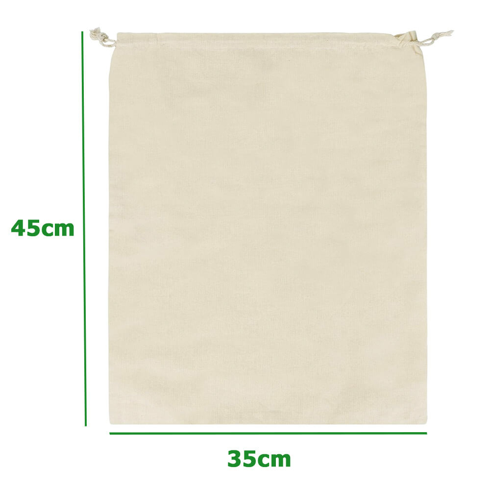 Drawstring Calico Bags Custom Printed Large Calico Drawstring Bags - 35 x 45 cm - 5oz - Natur ...