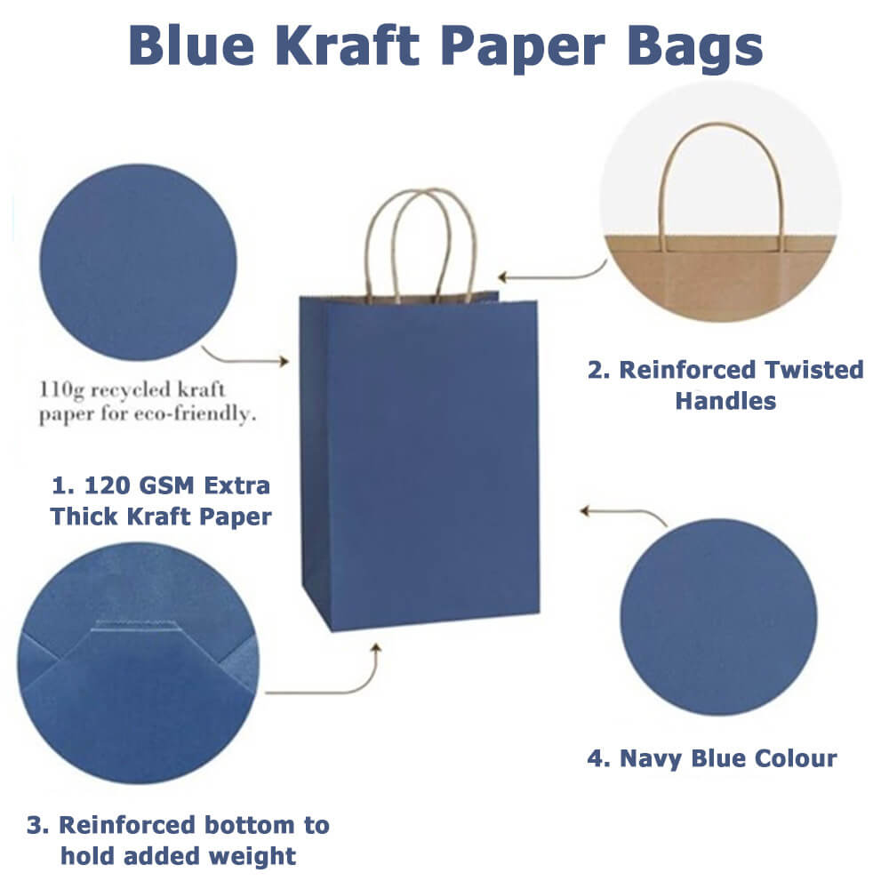 21 x 11 x 27 cm Blue Kraft Paper Bag With Twisted Handles image 2