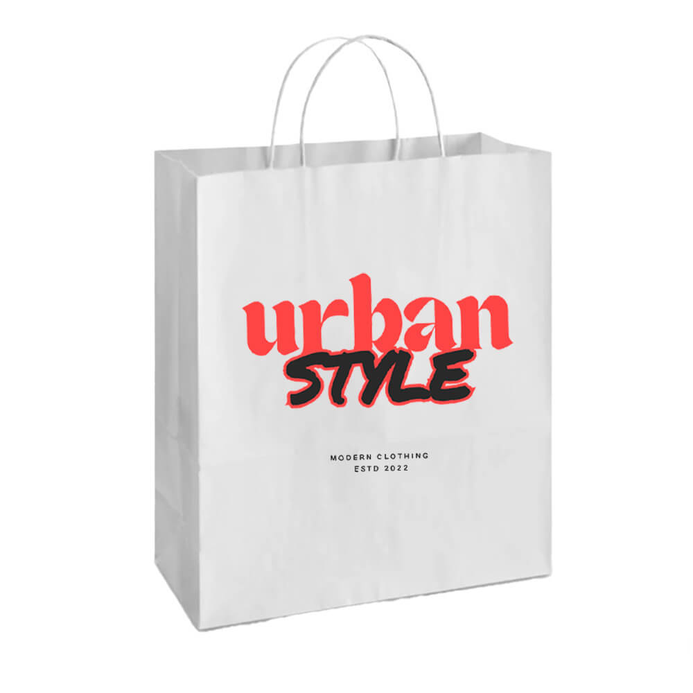 Custom Print 33 x 15 x 40 cm White Paper Shopping Bags With Twisted Handles - Rover image 0