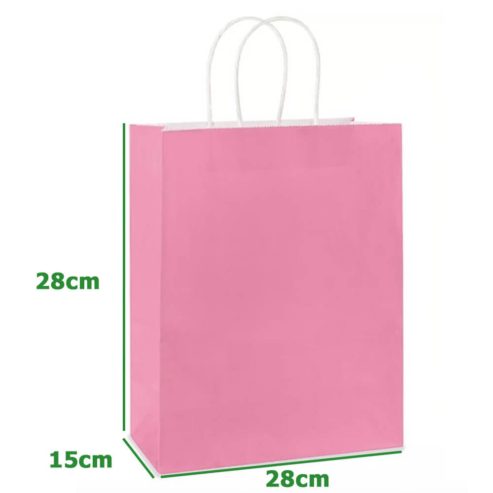 28 x 15 x 28 cm Large Pink Paper Bags With Twisted Handles image 1
