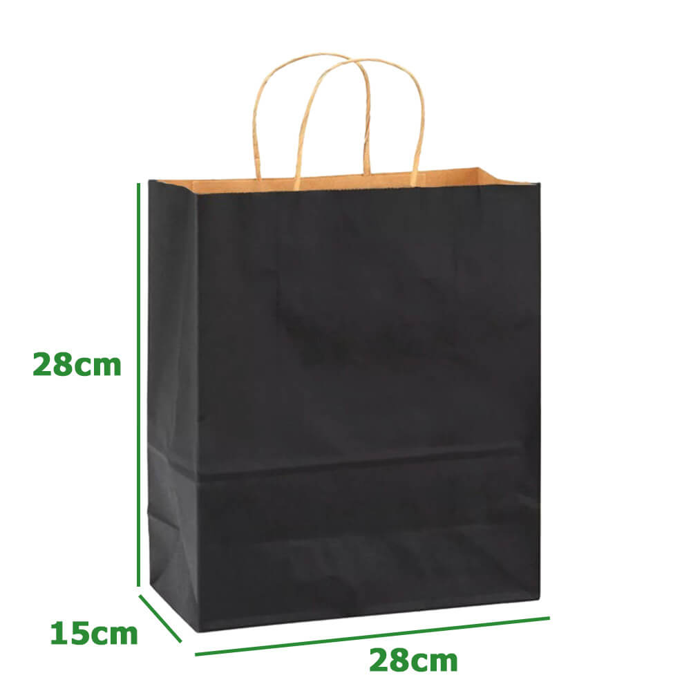 28 x 15 x 28 cm Large Black Paper Bags With Twisted Handles image 1