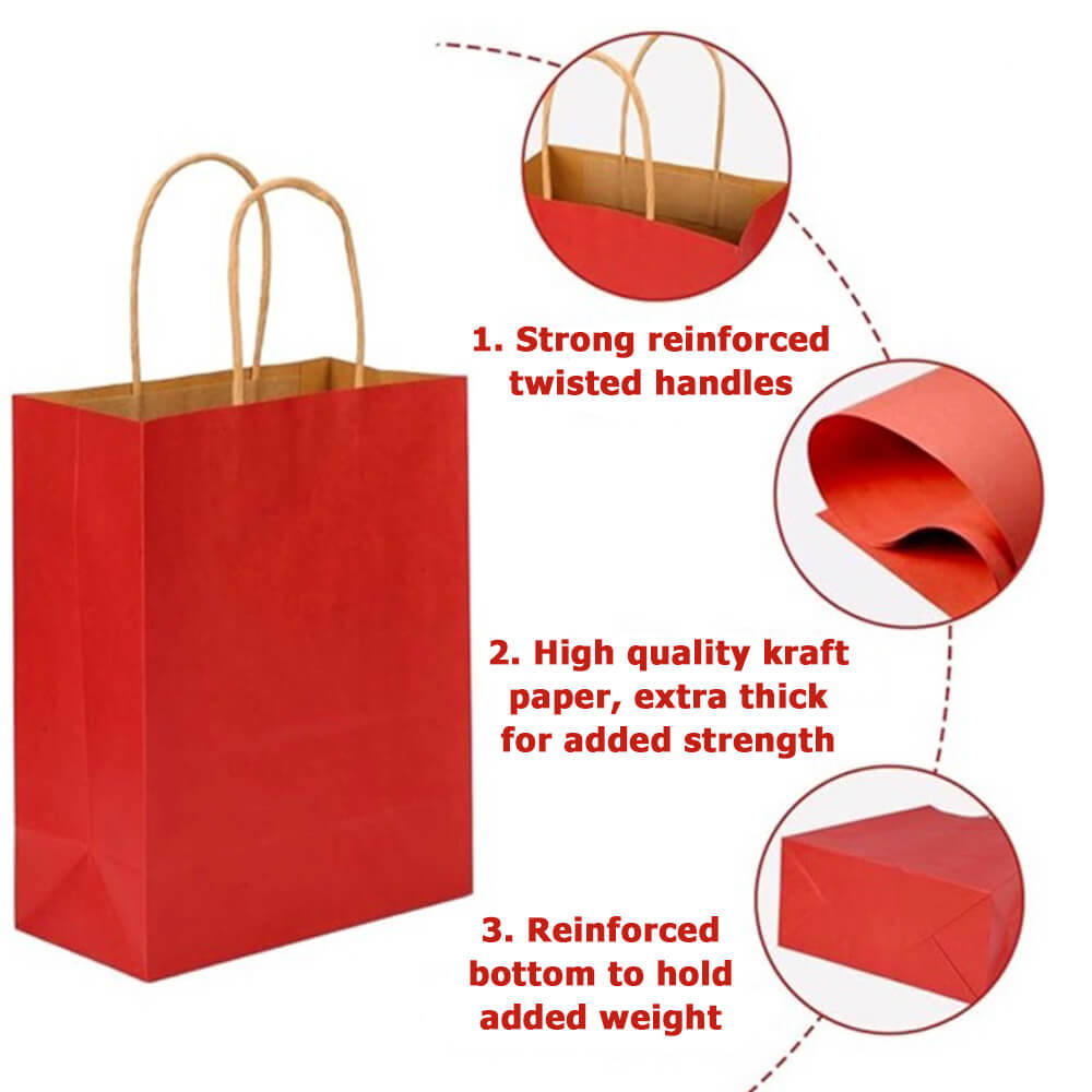 21 x 11 x 27 cm Red Kraft Paper Bag With Twisted Handles image 2