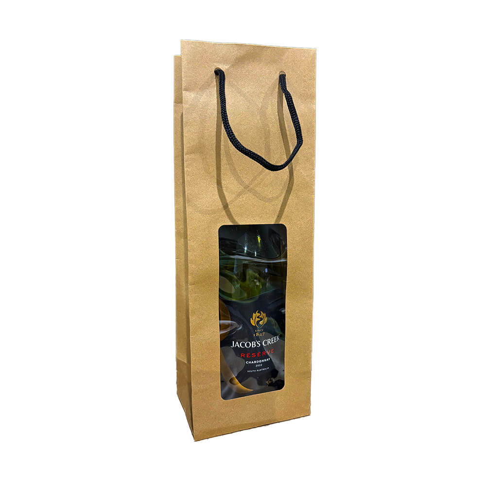 Single Kraft Paper Wine Bags With Window - 100 Pack image 0