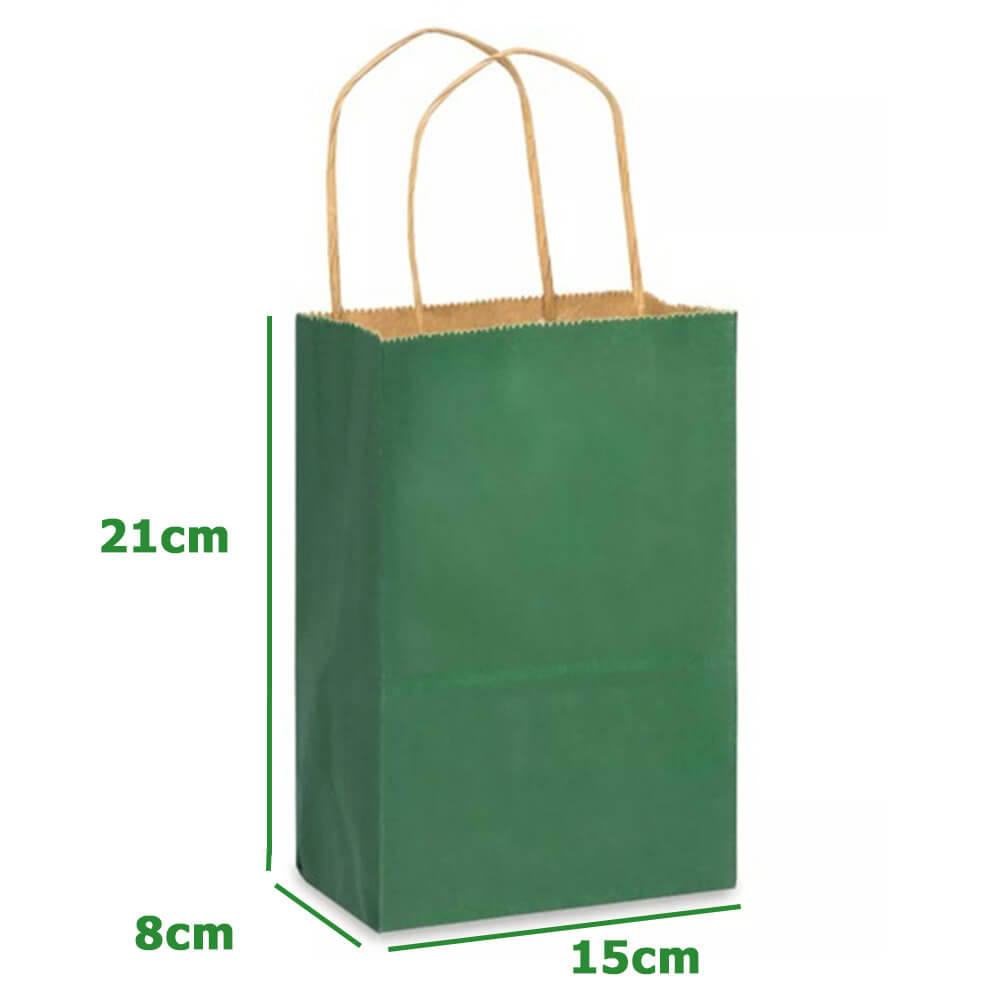 15 x 8 x 21 cm Green Kraft Paper Bag With Twisted Handles image 1