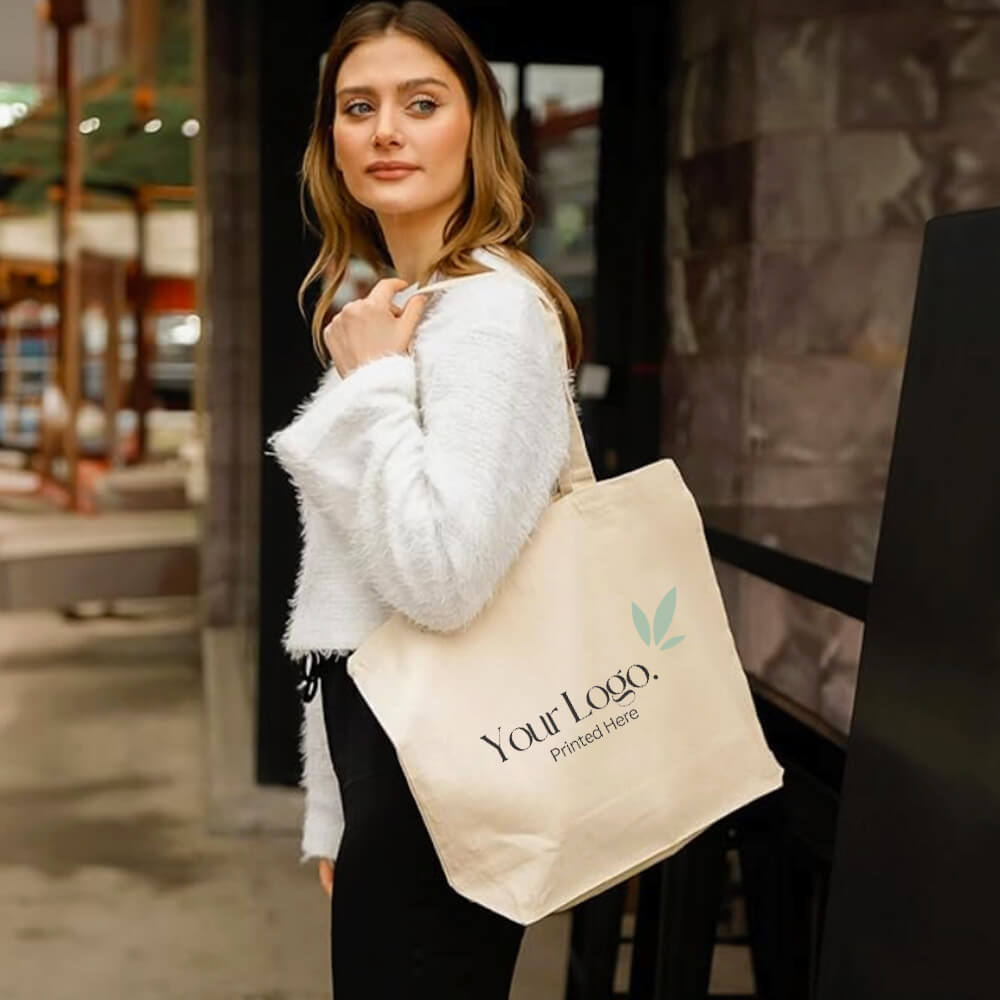 Custom Printed Premium Calico Tote Bags With Gusset - 10oz - 38 x 13 x 50 cm - 100% Natural Cotton image 1