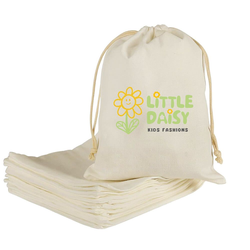 Drawstring Calico Bags Custom Printed Large Calico Drawstring Bags - 35 x 45 cm - 5oz - Natur ...