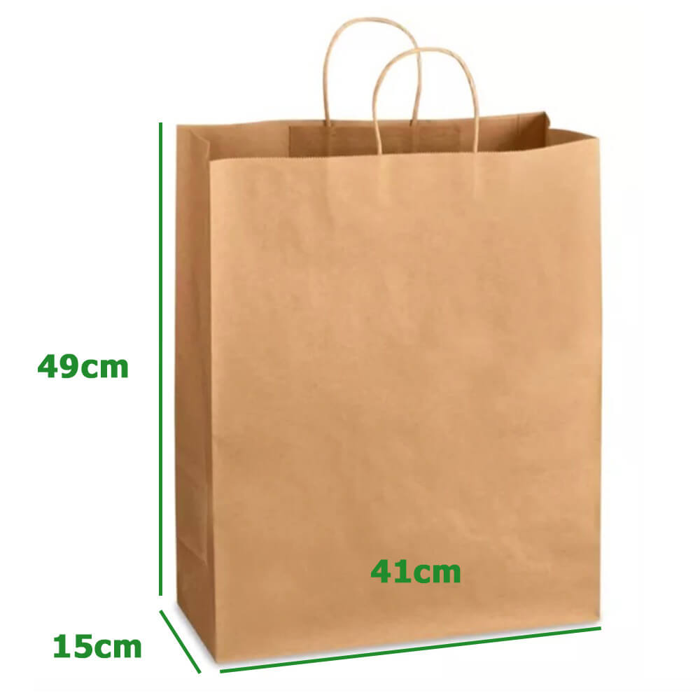 41 x 15 x 49 cm Kraft Paper Shopping Bags With Twisted Handles - Queen - 100 Pack image 1