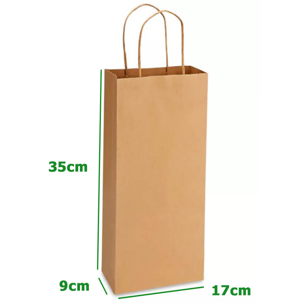 17 x 9 x 35 cm Brown Paper Bags With Twisted Handles - Double Wine - Extra Strong - 100 Pack image 1
