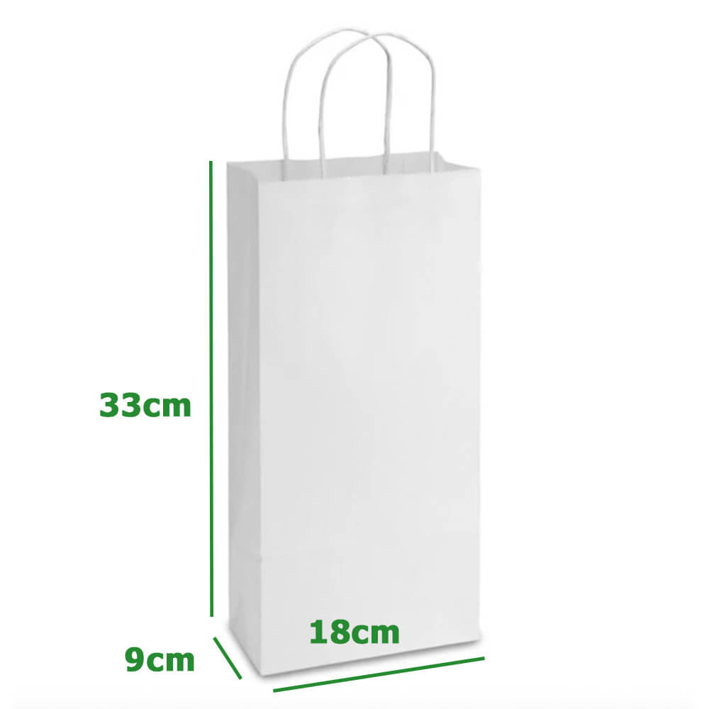 18 x 9 x 33 cm White Paper Bags With Twisted Handles - Double Wine - 100 Pack image 1