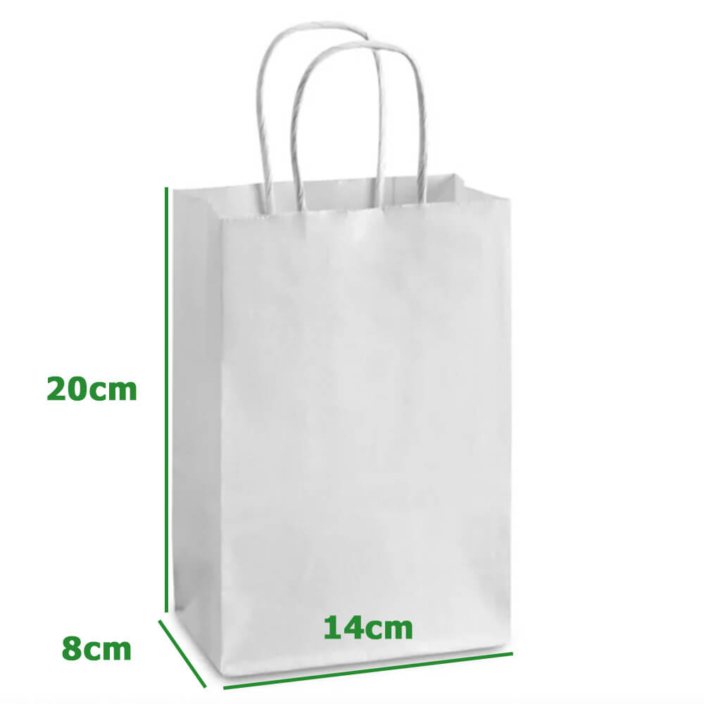 14 x 8 x 20 cm White Paper Bags With Twisted Handles - Ruby - 100 Pack image 1