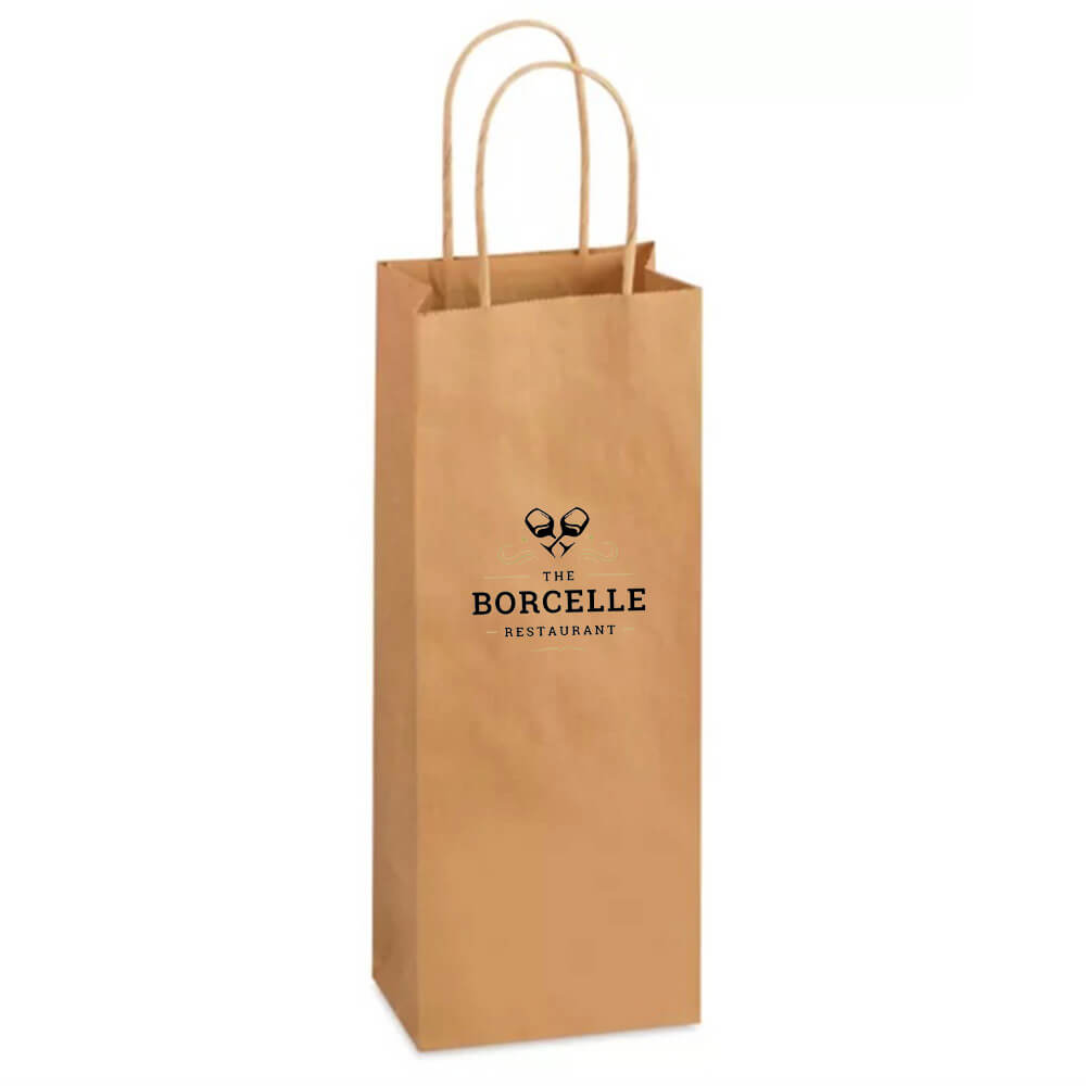 Custom Print Single Wine Bottle Paper Bags With Twisted Handles image 1