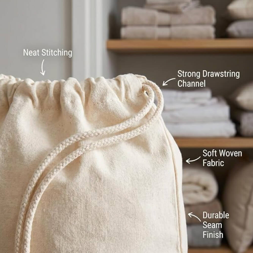 5oz Extra Large Calico Drawstring Bags - 45 x 55 cm - Natural Cotton