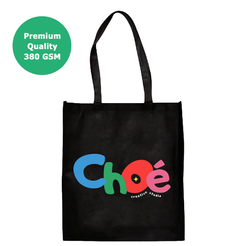 Custom Printed Premium Black Calico Tote Bags - 10oz - 38 x 41 cm
