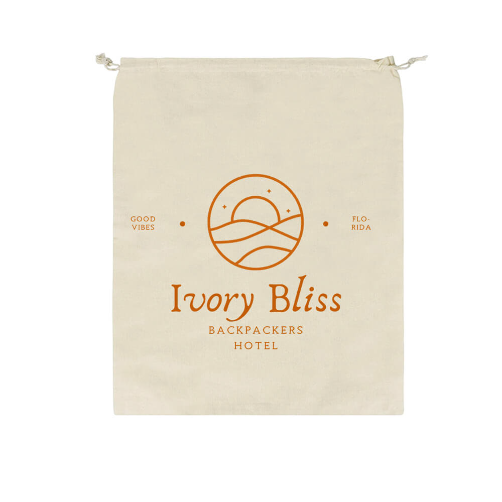 Custom Printed Small Calico Drawstring Bags - 15 x 25 cm - 5oz - Natural Cotton