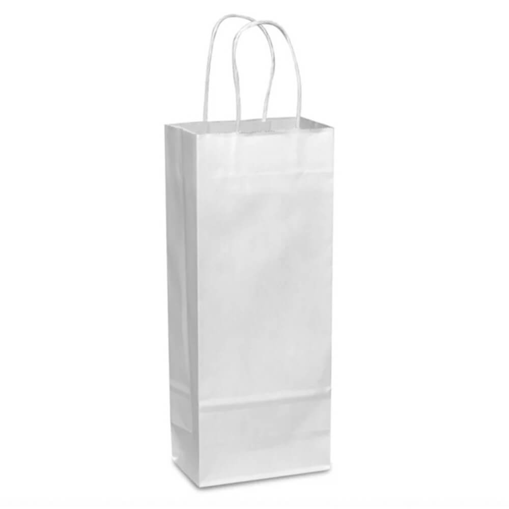 14 x 8 x 33 cm White Paper Bags With Twisted Handles - Single Wine - 100 Pack image 0