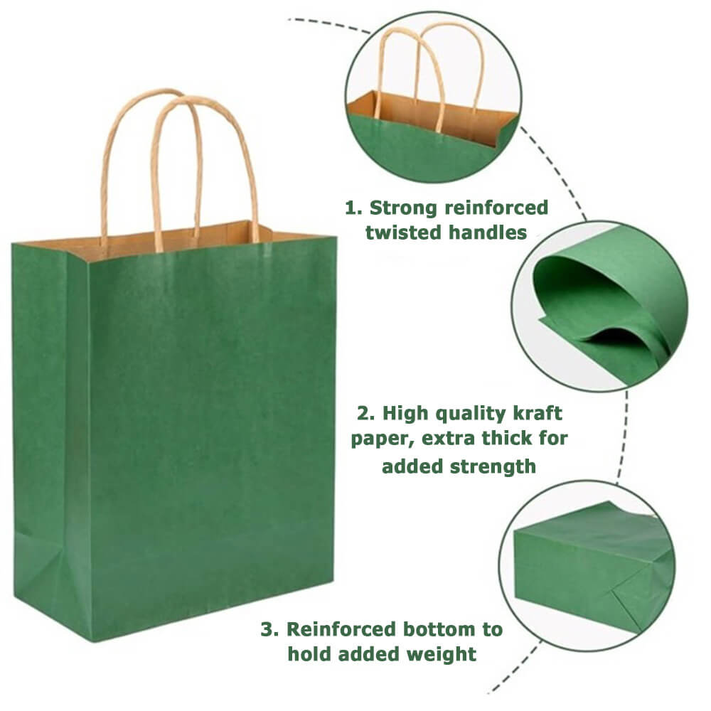 15 x 8 x 21 cm Green Kraft Paper Bag With Twisted Handles image 2