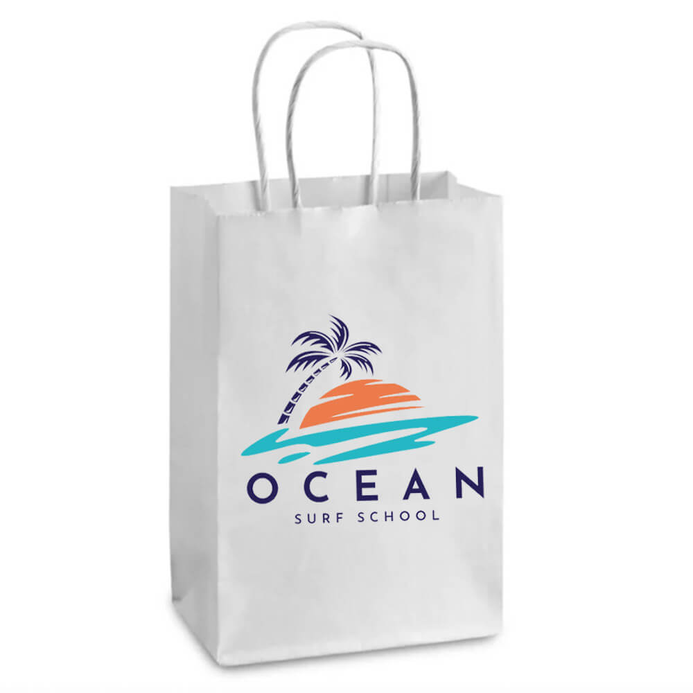 Custom Print 14 x 8 x 20 cm Small White Paper Bags With Twisted Handles - Ruby image 3