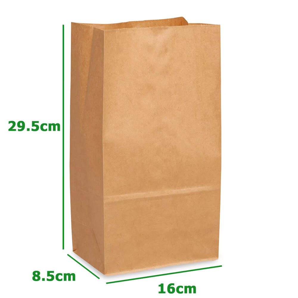 16 x 8.5 x 29.5 cm Brown Paper Lunch Bags  - Medium - 500 Pack image 1