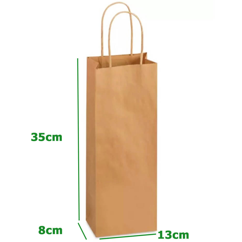 13 x 8 x 35 cm Brown Paper Bags With Twisted Handles - Single Wine - Extra Strong - 100 Pack image 1
