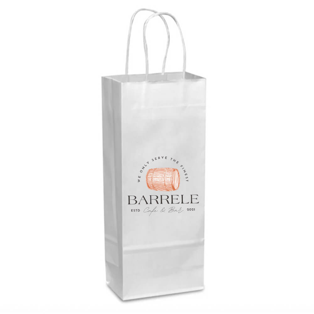 Custom Print Single Wine Bottle White Paper Bags With Twisted Handles image 2