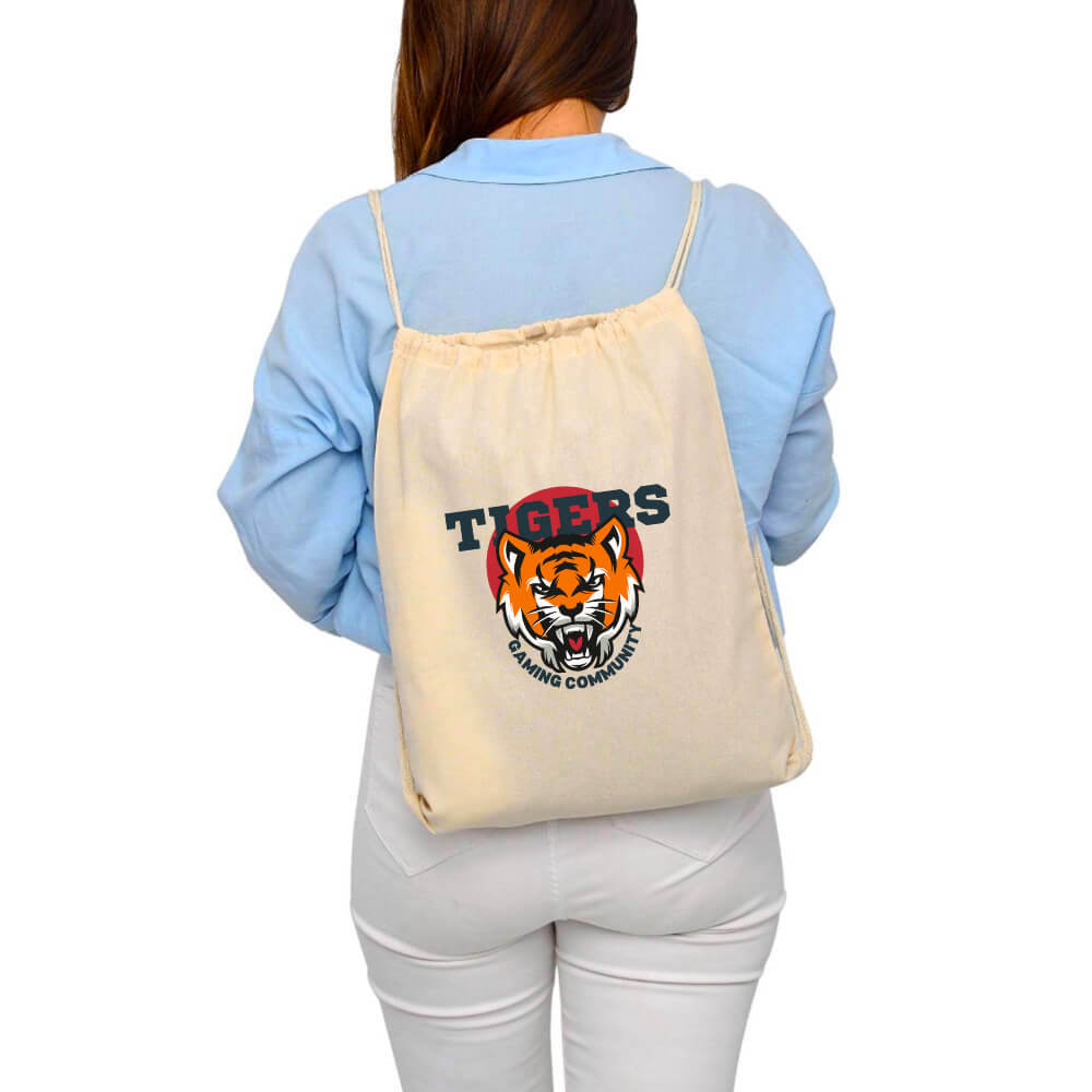 Custom Printed Cotton Canvas Drawstring Backpack Bags - 38 x 48 cm - 100% Cotton