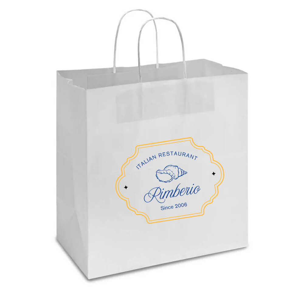 Custom Print 33 x 18 x 33 cm Medium White Paper Takeaway Bags With Twisted Handles - Star