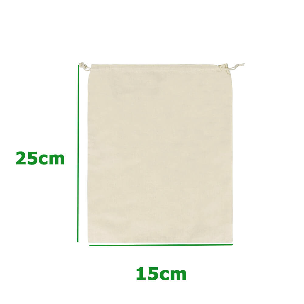Custom Printed Small Calico Drawstring Bags - 15 x 25 cm - 5oz - Natural Cotton