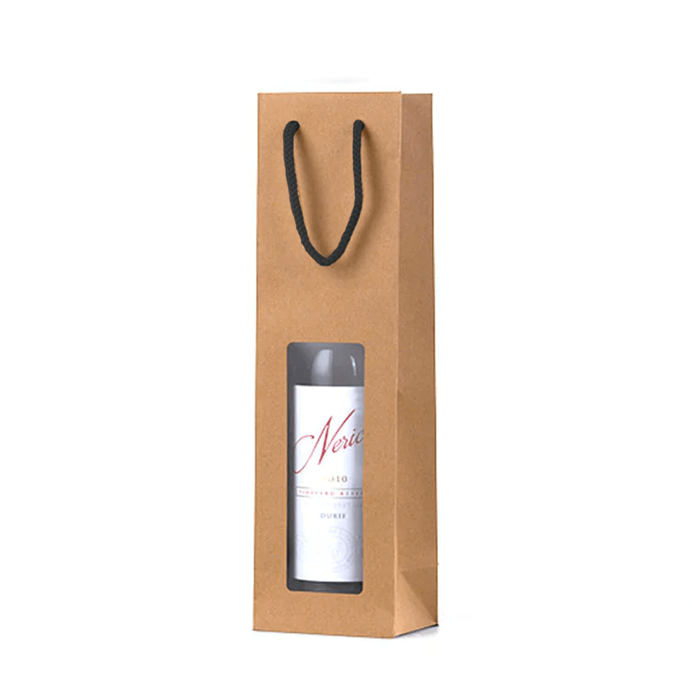Single Kraft Paper Wine Bags With Window - 100 pack
