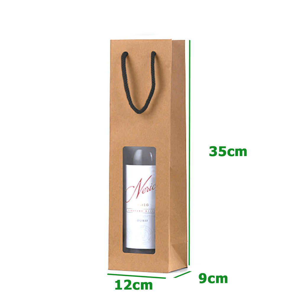 Single Kraft Paper Wine Bags With Window - 100 pack