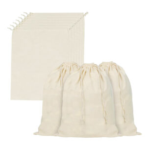 5oz Large Calico Drawstring Bags - 35 x 45 cm - Natural Cotton - 25 pack