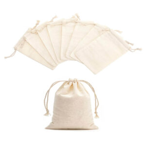 5oz Mini Calico Drawstring Bags - 8 x 11 cm - Natural Cotton