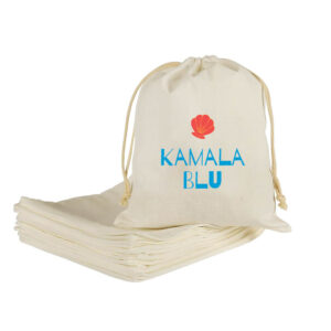 Custom Printed Medium Calico Drawstring Bags - 25 x 35 cm - 5oz - Natural Cotton